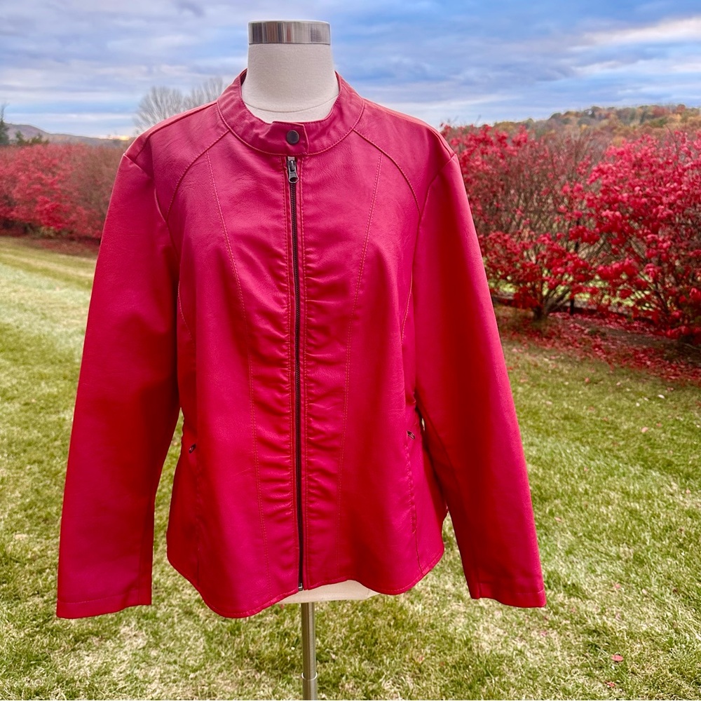 Baccini Dark Pink Faux Leather Plus Size Jacket